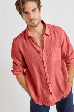 Cala 1789 Chemise orange en lin Chemiseml Lindye Hot