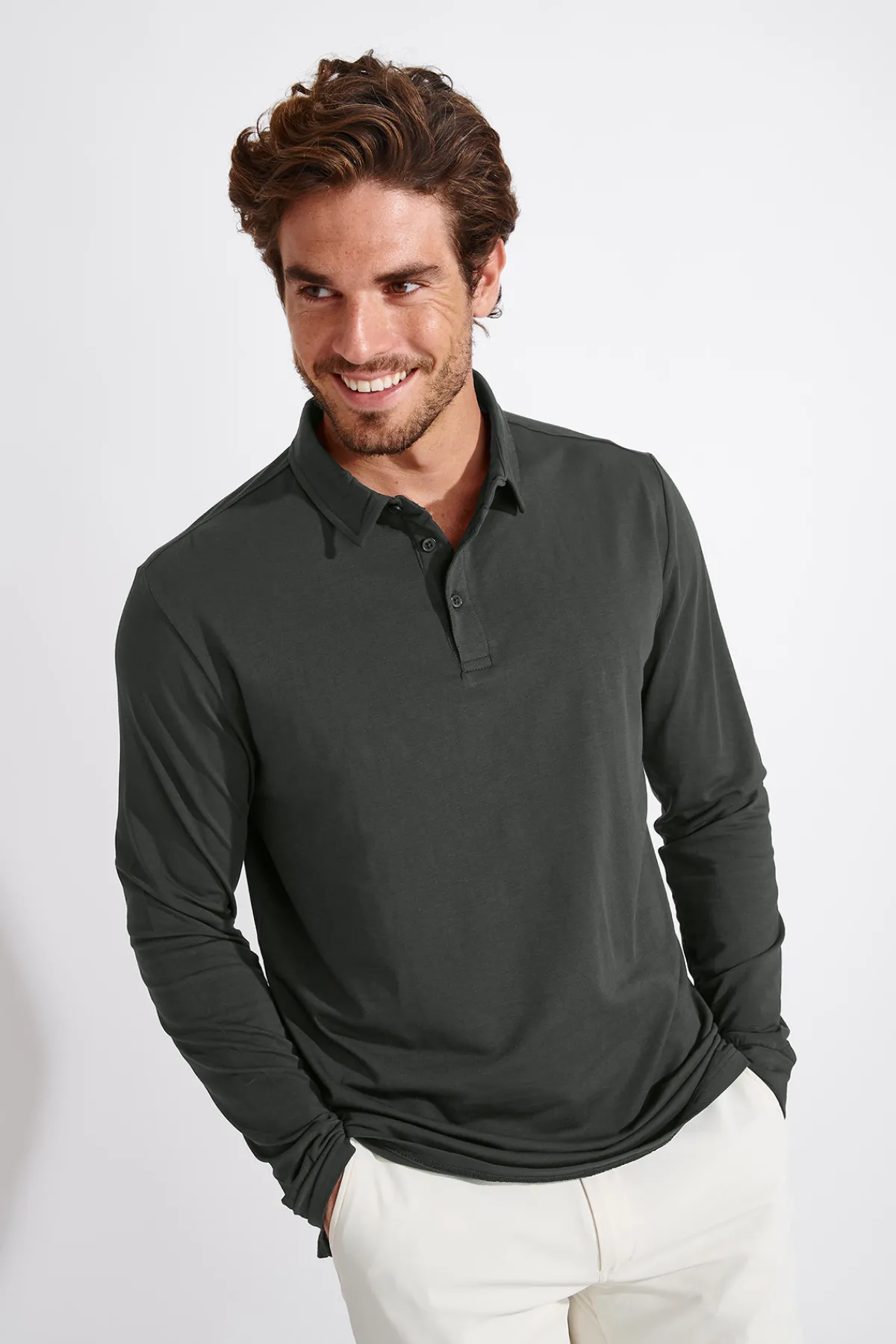 Cala 1789 Polo vert sapin manches longues CARL TERZO Discount