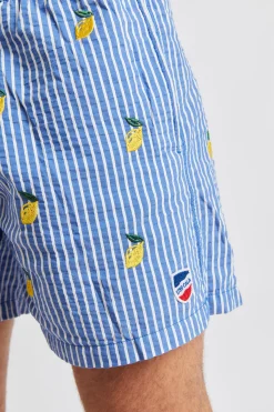 Cala 1789 Short de bain bleu à rayures et motif citron Swimshort Citron Clearance