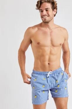 Cala 1789 Short de bain bleu à rayures et motif citron Swimshort Citron Clearance