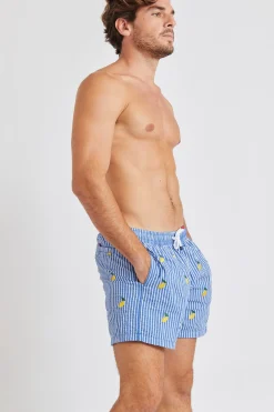 Cala 1789 Short de bain bleu à rayures et motif citron Swimshort Citron Clearance