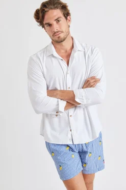 Cala 1789 Short de bain bleu à rayures et motif citron Swimshort Citron Clearance