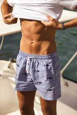 Cala 1789 Short de Bain rayure Marine - Broderie Requin SWIMSHORT SHARK Outlet