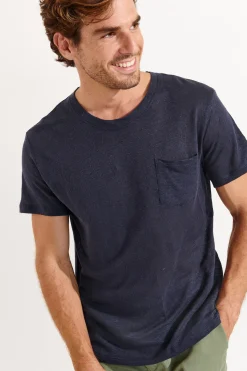 Cala 1789 Tshirt en lin bleu marine Collection Homme CYRIL LIN Hot