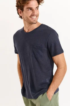 Cala 1789 Tshirt en lin bleu marine Collection Homme CYRIL LIN Hot