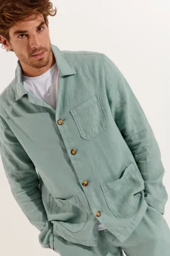 Cala 1789 Veste en lin vert d'eau OLIVIER LINDYE Clearance